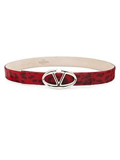 Valentino V Logo Calf Hair Belt   Red