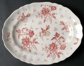 J & G Meakin Tudor Roses Pink (Scalloped, Cream) 14 Oval Serving Platter, Fine