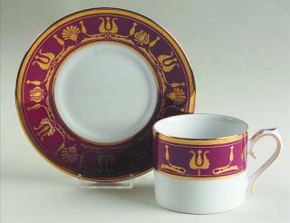 Muirfield Majestic Flat Cup & Saucer Set, Fine China Dinnerware   Red Border W/G