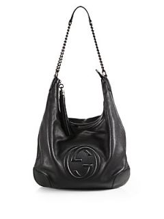 Gucci Soho Metallic Leather Chain Shoulder Bag   Black