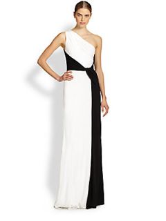 David Meister Colorblock Sleeveless Jersey Gown   White Black