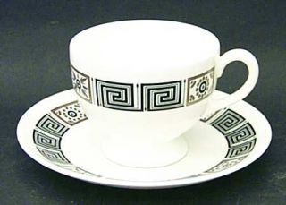 Wedgwood Asia Black Footed Cup & Saucer Set, Fine China Dinnerware   White Rim,B