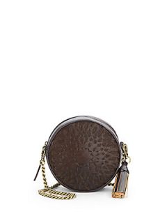Textured Laser Cut Leather Crossbody   Brown