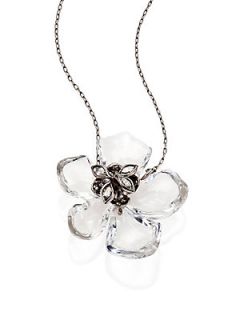 Alexis Bittar Lucite & Crystal Trembling Petal Pendant Necklace   Silver