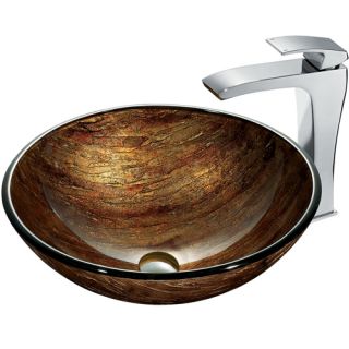 Vigo Industries VGT182 Bathroom Sink, Amber Sunset Glass Vessel Sink amp; Faucet Set Chrome