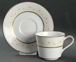 Noritake Augusta Flat Cup & Saucer Set, Fine China Dinnerware   Pink/Orange Flow