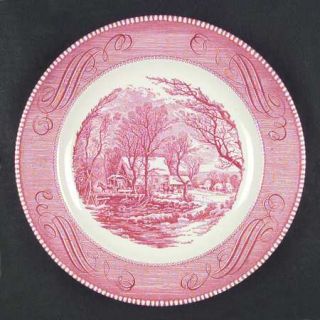Royal (USA) Currier & Ives Pink Dinner Plate, Fine China Dinnerware   Pink Scene