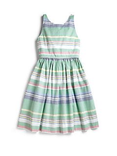 Ralph Lauren Girls Cotton Oxford Dress   Green Stripe