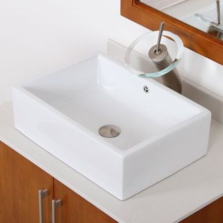 Elite High Temperature Ceramic Rectangle Bathroom Sink/ Waterfall Faucet Combo C148f22tbn (WhiteDimensions 20 inches long x 14.25 inches wide x 6 inches high x 1 inch thickHole size requirements 1.75 inch standard drain openingInterior/exterior BothAss