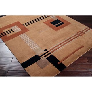 Hand knotted Brown Contemporary Cheadle Semi worsted New Zealand Wool Abstract Rug (5 X 8)