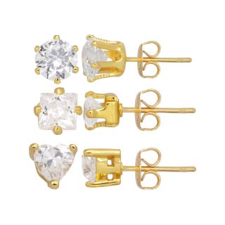 Bridge Jewelry Cubic Zirconia Set of 3 Boxed Earrings 18K Gold Plated