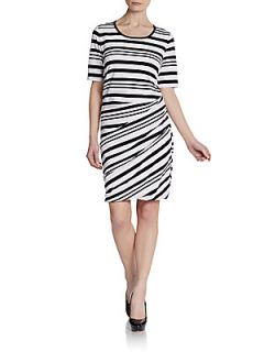 Short Sleeve Striped Shift Dress   Black White Stripe