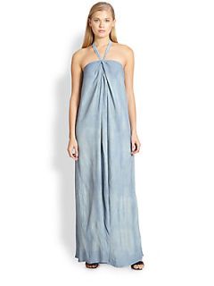 LAT by LAgence Tie Dyed Halter Maxi Dress   Dusty Blue