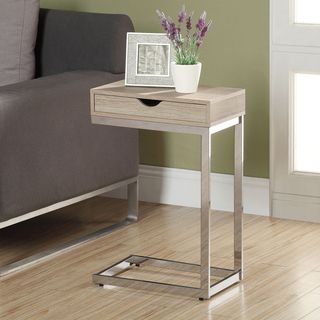 Natural Reclaimed look Chrome Metal Accent Table (Beige/ polished chromeType Side/ accent tableSet includes One (1) accent tableMaterials Wood/ chrome metalFinish NaturalDimensions 23.75 inches high x 10.25 inches wide x 15.75 inches long )