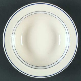 Epoch Stockholm Rim Soup Bowl, Fine China Dinnerware   White Band W/Blue, Cream