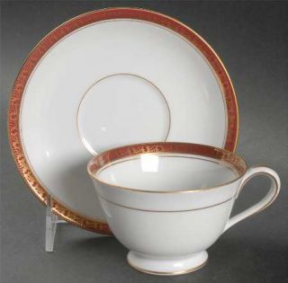 Noritake Theresa Footed Cup & Saucer Set, Fine China Dinnerware   Burgundy Band