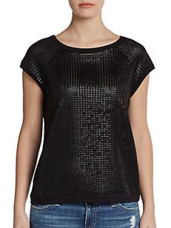 Textural Faux Leather Tee   Black