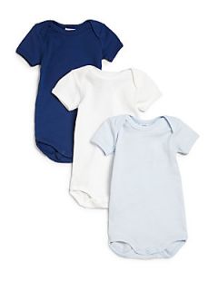 Petit Bateau Infants Three Piece Solid Cotton Bodysuit Set   White/Navy/Blue