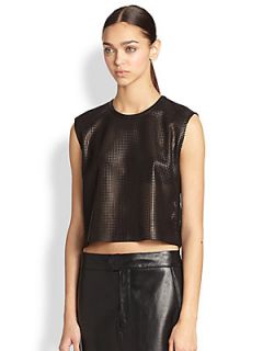 Helmut Lang Perforated Leather Cropped Top   Black