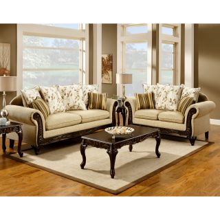 Furniture Of America Artizani 2 piece Sofa And Loveseat Set (FabricUpholstery color Camel, espressoLeg finish Espresso Multi print accent pillow Sofa comes with four (4) large pillow backs and two (2) stripe pillow accentsLoveseat comes with three (3) l