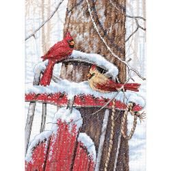 Cardinals On Sled Counted Cross Stitch Kit 10x14