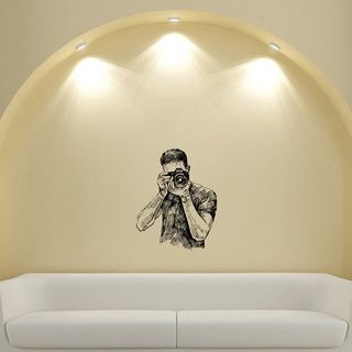 Photographer With Camera Photo Studio Design Vinyl Wall Art Decal (Glossy blackEasy to apply and remove, instructions includedDimensions 25 inches wide x 35 inches long )