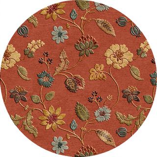 Hand tufted Transitional Floral Pattern Red/ Orange Rug (6 Round)