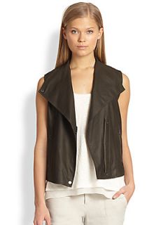 Vince Paper Leather Vest   Military