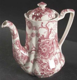 Johnson Brothers English Chippendale Red/Pink Coffee Pot & Lid, Fine China Dinne