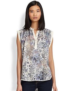 Rebecca Taylor Cotton & Silk Printed Top   Periwinkle