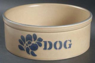 Pfaltzgraff Folk Art Dog Bowl, Fine China Dinnerware   Blue Floral Design On Tan