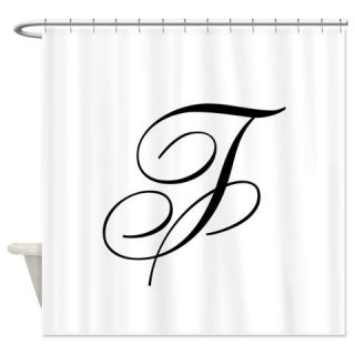  F Initial Black and White Script Shower Curtain  Use code FREECART at Checkout