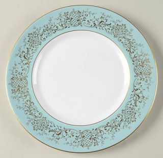 Royal Doulton Delamerie Turquoise Salad Plate, Fine China Dinnerware   Gold Scro