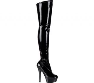 Womens Pleaser Kiss 3000   Black Stretch Patent/Black Boots