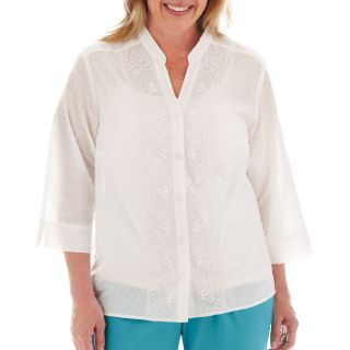 Alfred Dunner St. Barths Pin Dot Embroidered Blouse   Plus, White