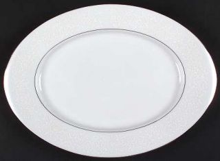 Sango Fresco 14 Oval Serving Platter, Fine China Dinnerware   White Floral Rim,