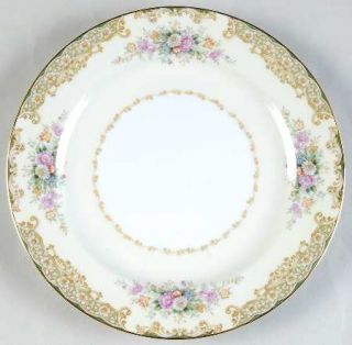 Noritake Sheila Salad Plate, Fine China Dinnerware   Green & Tan Edge,Floral Spr