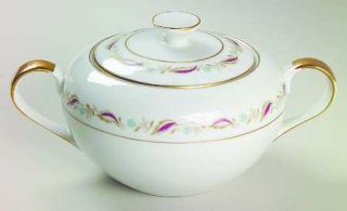 Yamato Heirloom Sugar Bowl & Lid, Fine China Dinnerware   Blue Flowers, Maroon &