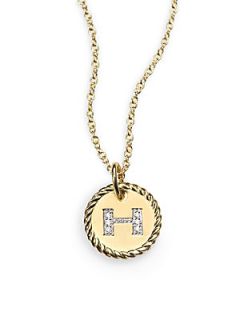 David Yurman Initial Pendant with Diamonds in Gold on Chain   H
