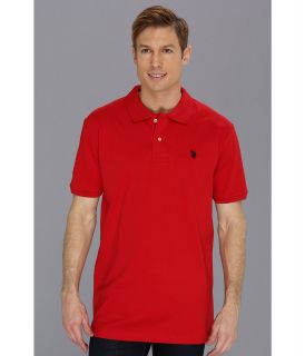 U.S. Polo Assn Interlock Polo with Small Pony Mens Short Sleeve Pullover (Red)