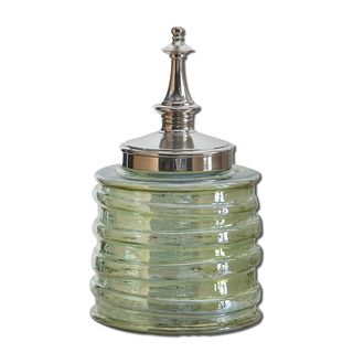 Gena Transparent Green Decorative Bottle (Transparent greenAluminum accentsRemovable lidDimensions 15.5 inches high x 9 inches wide x 9 inches deep )