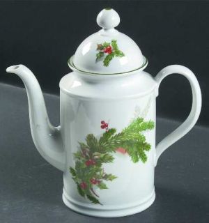 Seltmann Holly Coffee Pot & Lid, Fine China Dinnerware   Green Holly & Pine On W