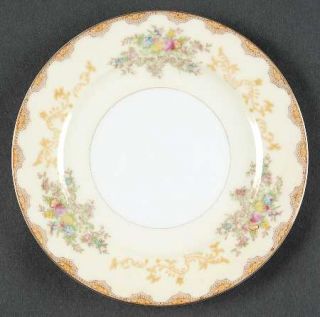 Meito Dalton Bread & Butter Plate, Fine China Dinnerware   Tan Border, Floral, Y