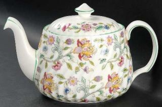 Minton Haddon Hall Teapot & Lid, Fine China Dinnerware   Chintz Floral,Green Or