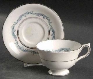 John Aynsley Denver Footed Cup & Saucer Set, Fine China Dinnerware   Blue Scroll