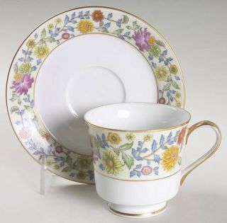 Mikasa Camelot Footed Cup & Saucer Set, Fine China Dinnerware   Floral On Light
