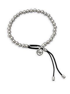 Michael Kors Leather & Beaded Bracelet/Silvertone   Silver