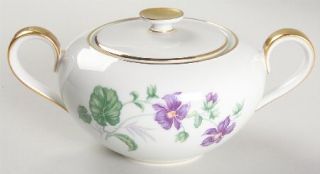 Heinrich   H&C Violet Sugar Bowl & Lid, Fine China Dinnerware   Violets,Smooth,C