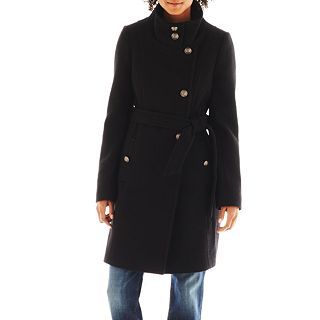 Collezione Belted Tweed Coat, Black, Womens