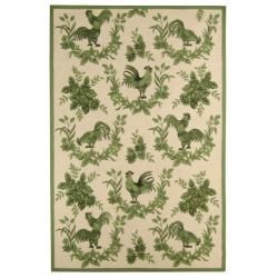 Hand hooked Hens Ivory/ Green Wool Rug (39 X 59)
